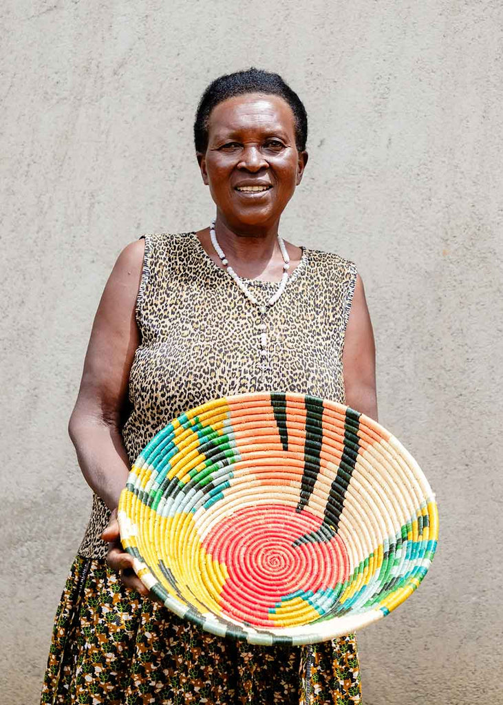 Kazi Seratonia 16" Raffia Woven Bowl, Handmade in Uganda