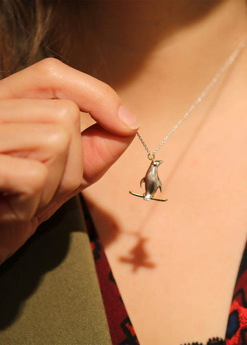 Alex Monroe Snowboarding Penguin Necklace