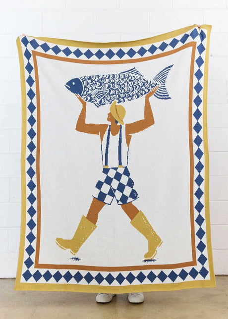 Biquette Un Beau Poisson Knit Blanket