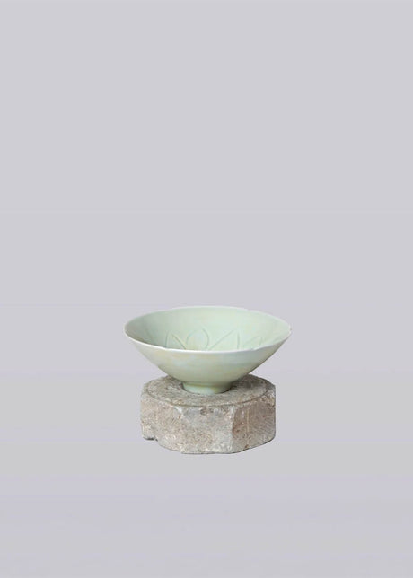 Cobalt Guild Celadon Porcelain Lotus Conical Bowl