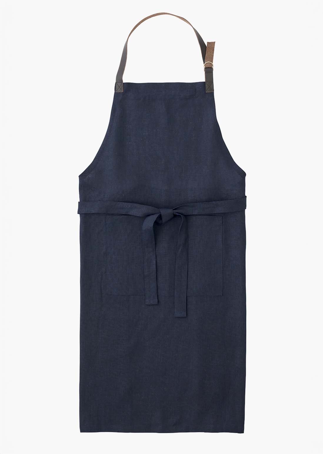 Linen Bistro Apron: Navy - Fog Linen Work Linen Bistro Apron: Navy - Fog Linen Work