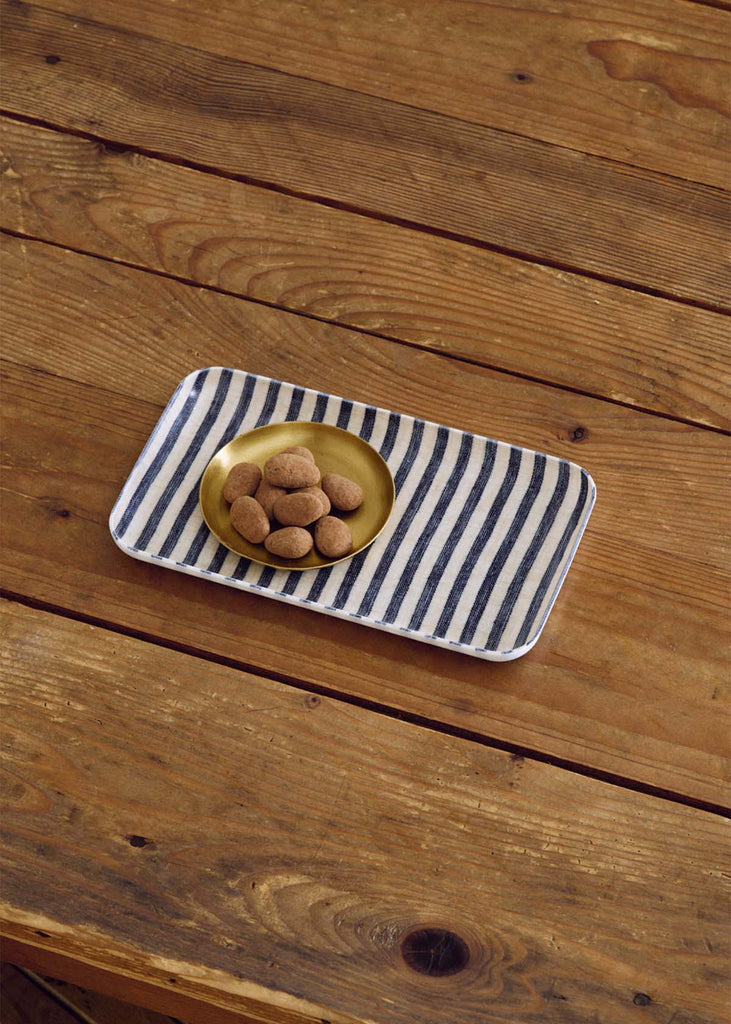 Fog Linen Work Charcoal Stripe Linen Tray, Small