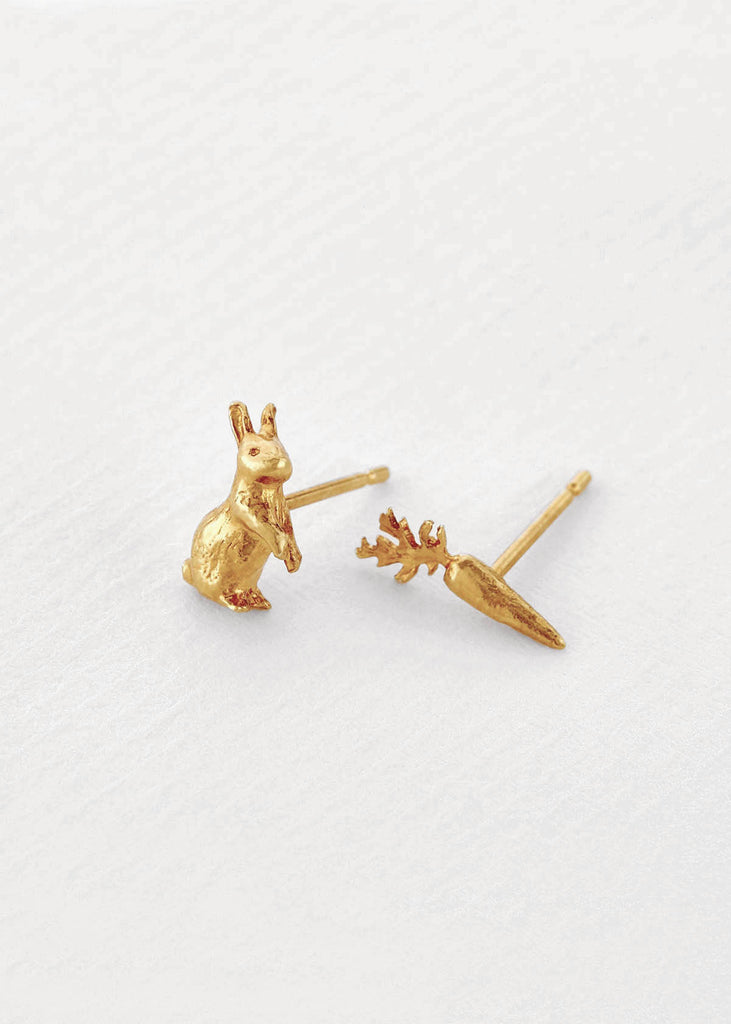 Alex Monroe Rabbit & Carrot Asymmetric Stud Earrings