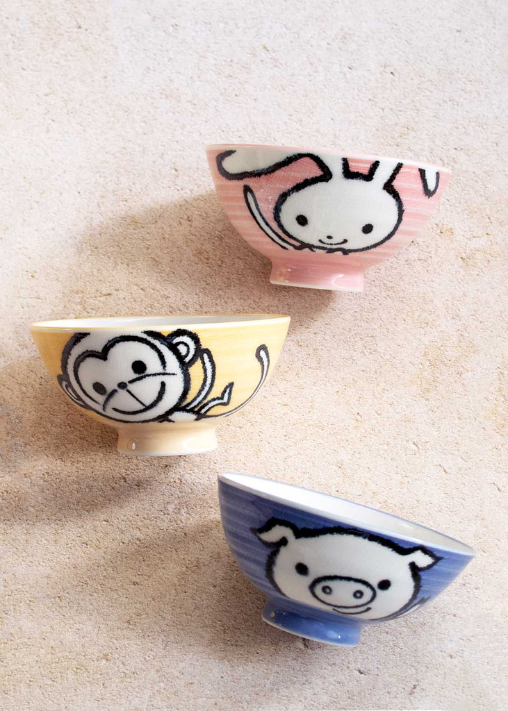 Whimsical Animal Bowl Gift Set Monkey Piggy & Bunny