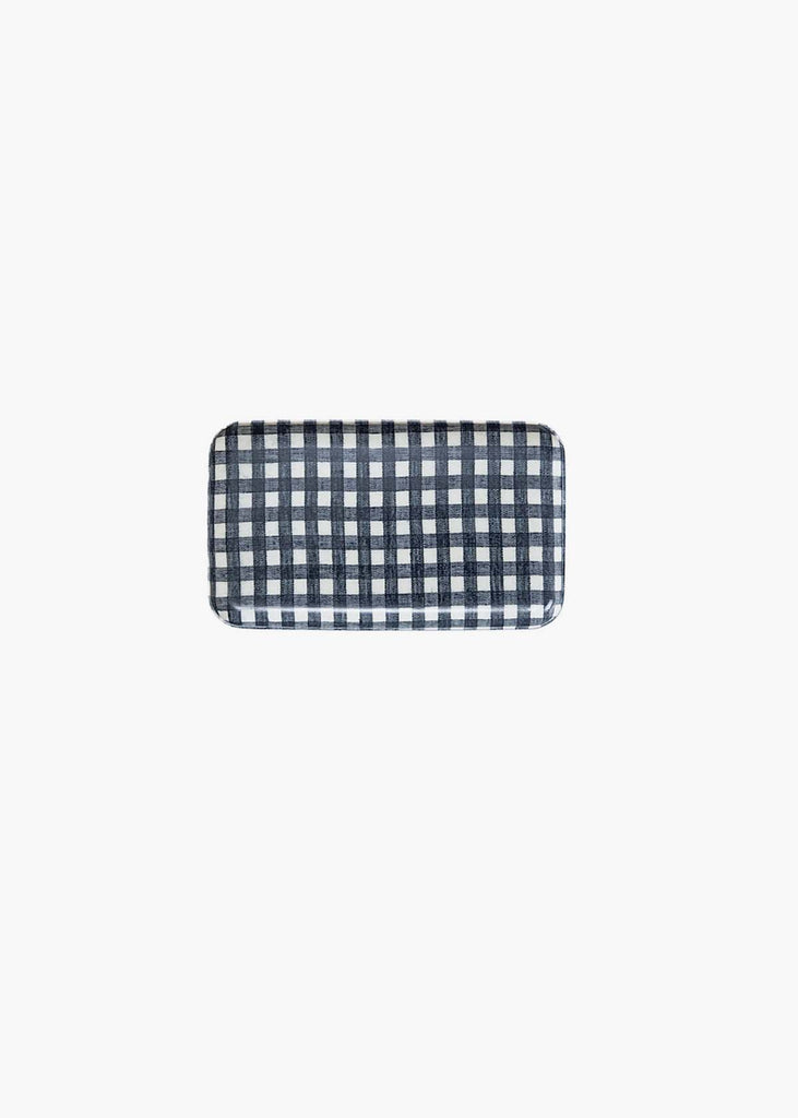 Fog linen work navy checkered linen tray, small