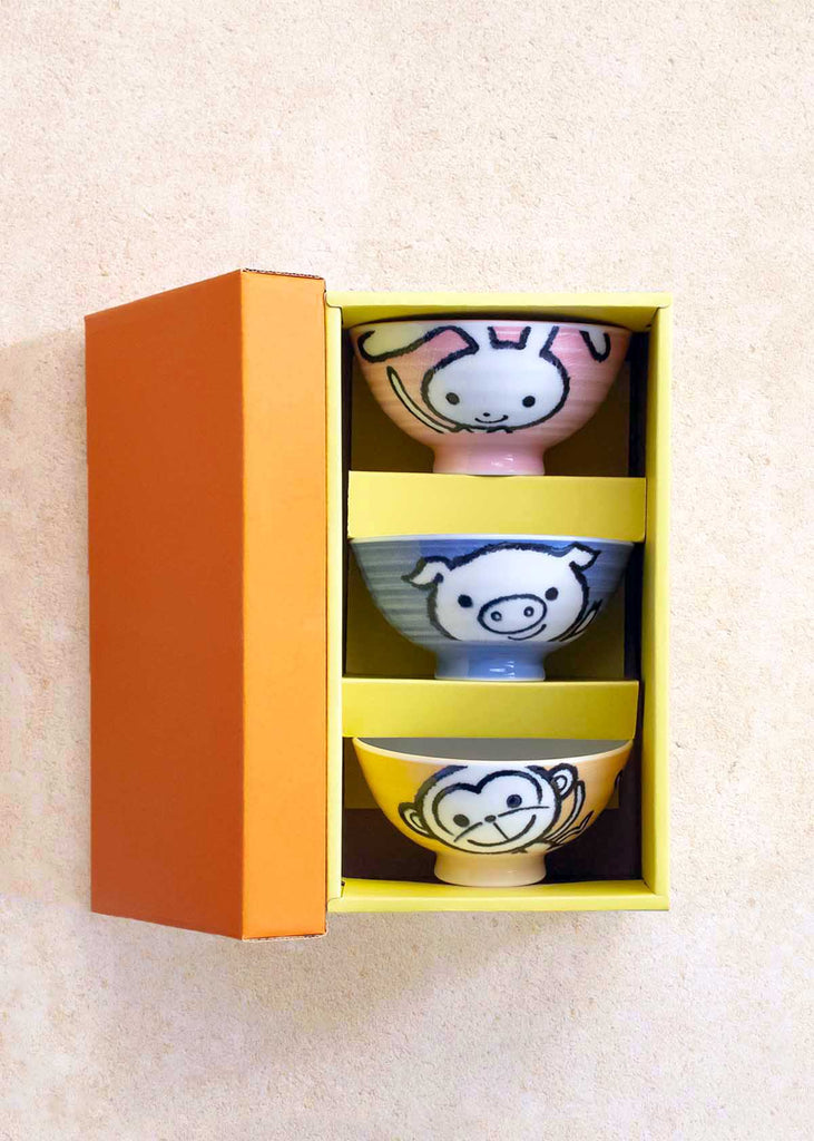 Whimsical Animal Bowl Gift Set Monkey Piggy & Bunny