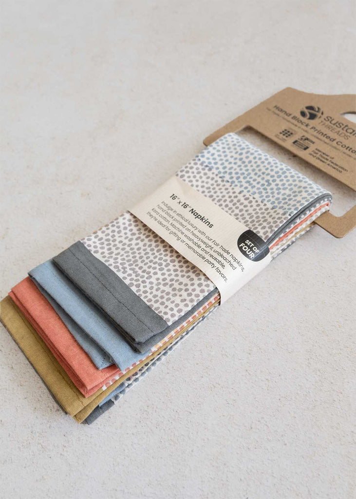 Polka Dots Block Printed Napkin Set of 4
