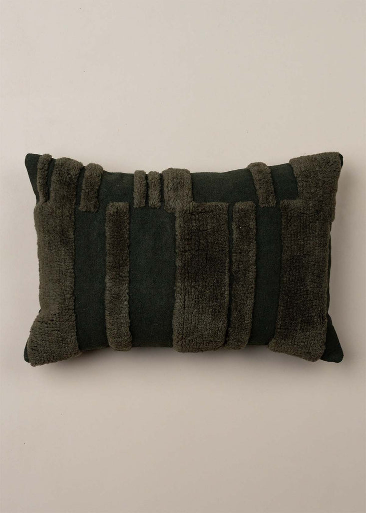 Saarde Abstract Wool Lumbar Pillow, Forest