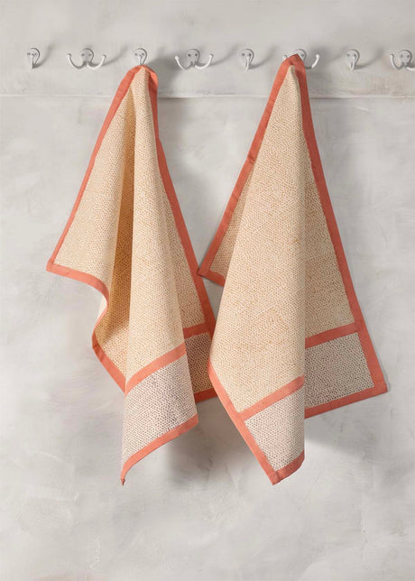 Sustainable Threads Block Printed Kitchen Towel, Cinnamon Raindrop