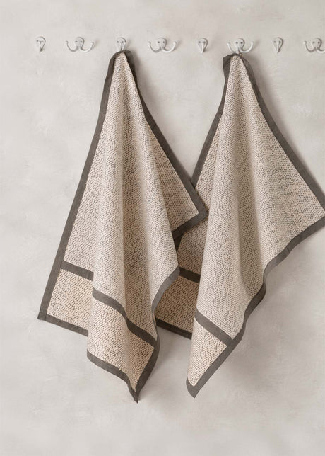 Sustainable Threads Block Printed Kitchen Towel, Truffle Raindrop
