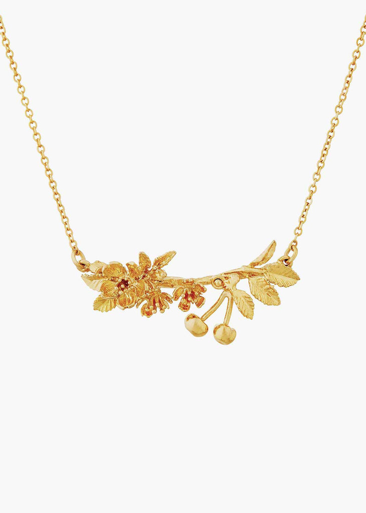 Alex Monroe Cherry Blossom Branch Necklace with Hanging Cherries