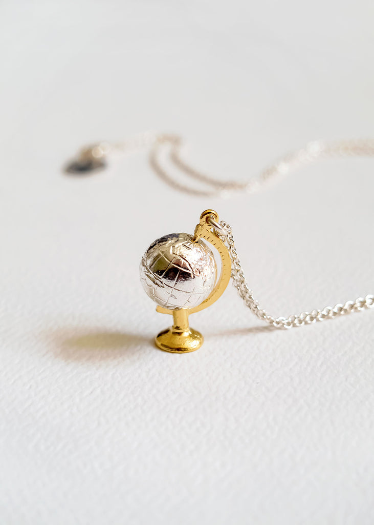 Alex Monroe Sterling Silver Gold Plated Spinning Globe Necklace