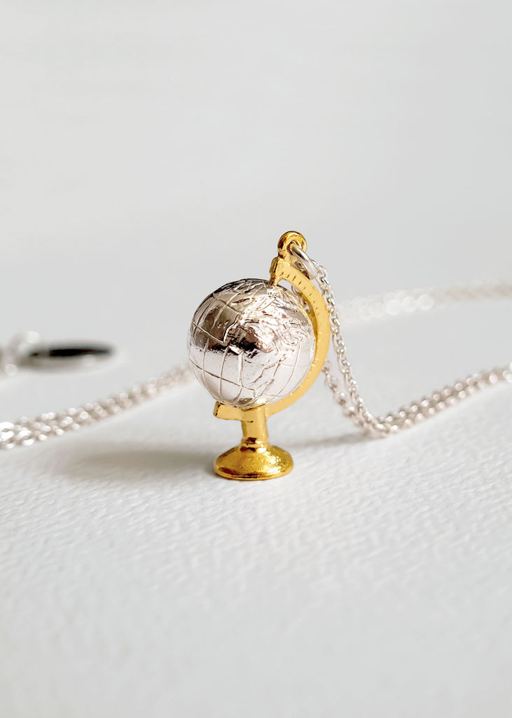 Alex Monroe Sterling Silver Gold Plated Spinning Globe Necklace