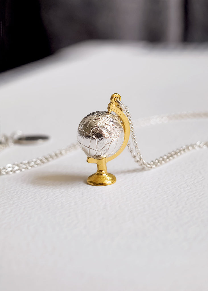 Alex Monroe Sterling Silver Gold Plated Spinning Globe Necklace