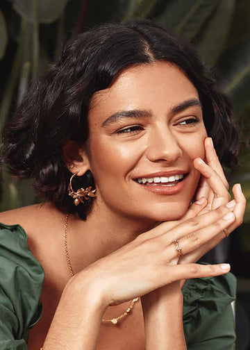 Alex Monroe Lemon Blossom Branch Hoop Earrings with Hanging Lemons