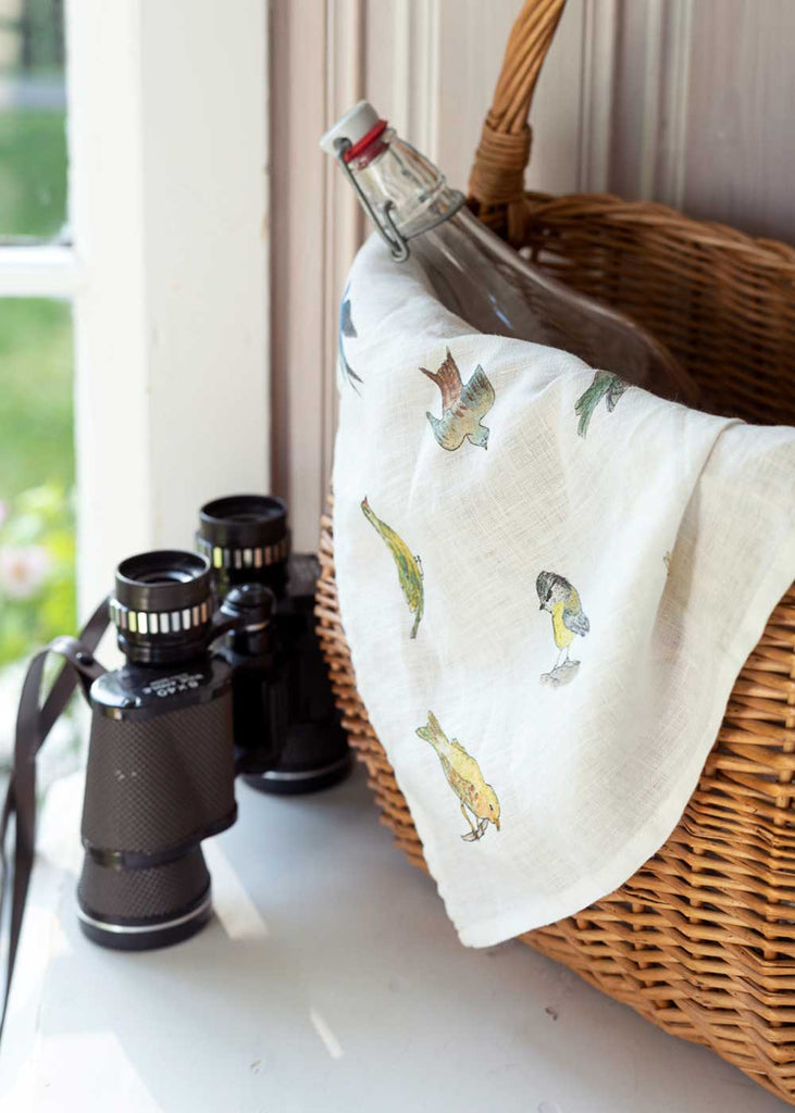 Fog Linen Work Birds Handkerchief, Isabelle Boinot