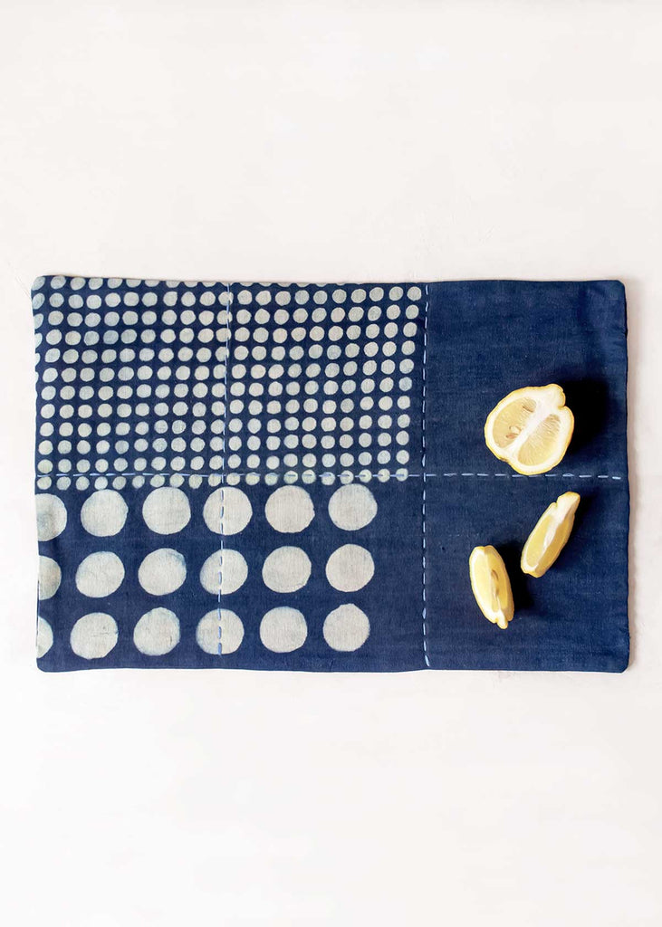 Handwork Studio Block Printed Circles Placemat, Indigo