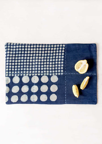 Handwork Studio Block Printed Circles Placemat, Indigo