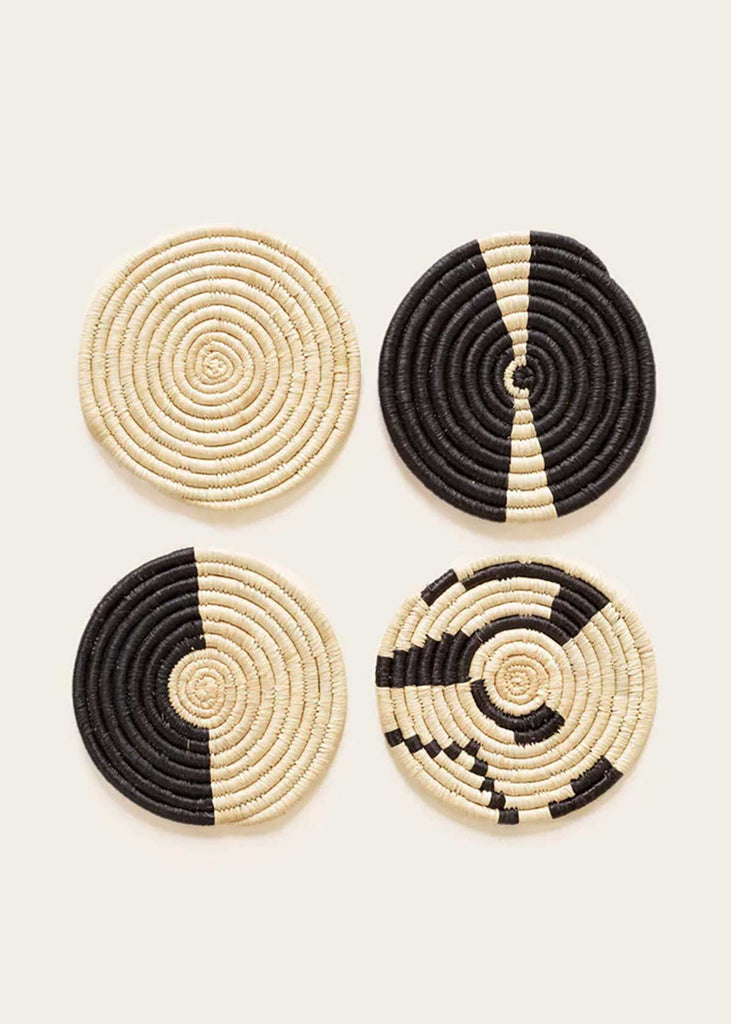 Indego Africa Natural & Black Mixed Coasters Set of 4