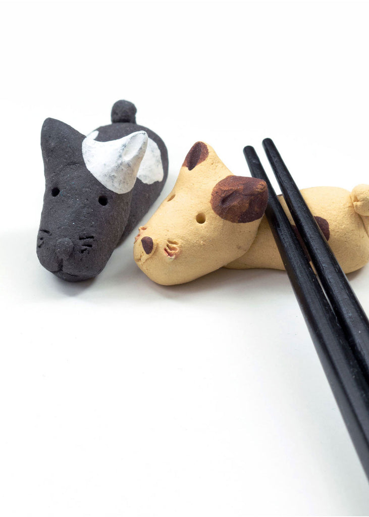 Painted Clay Dog Chopstick Rest Set