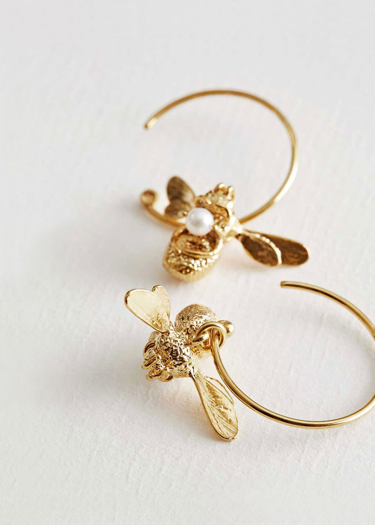 Alex Monroe Gold Plated Flying Bee with Pearl Hoop Earrings