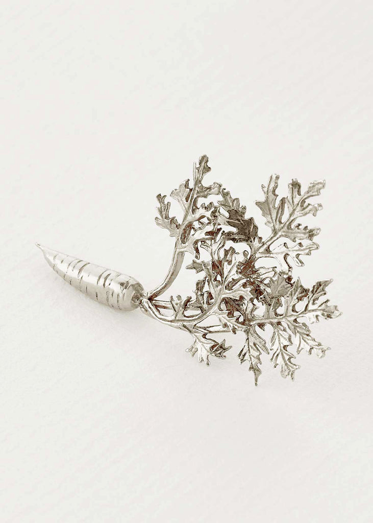 Alex Monroe Sterling Silver Leafy Carrot Pin Brooch