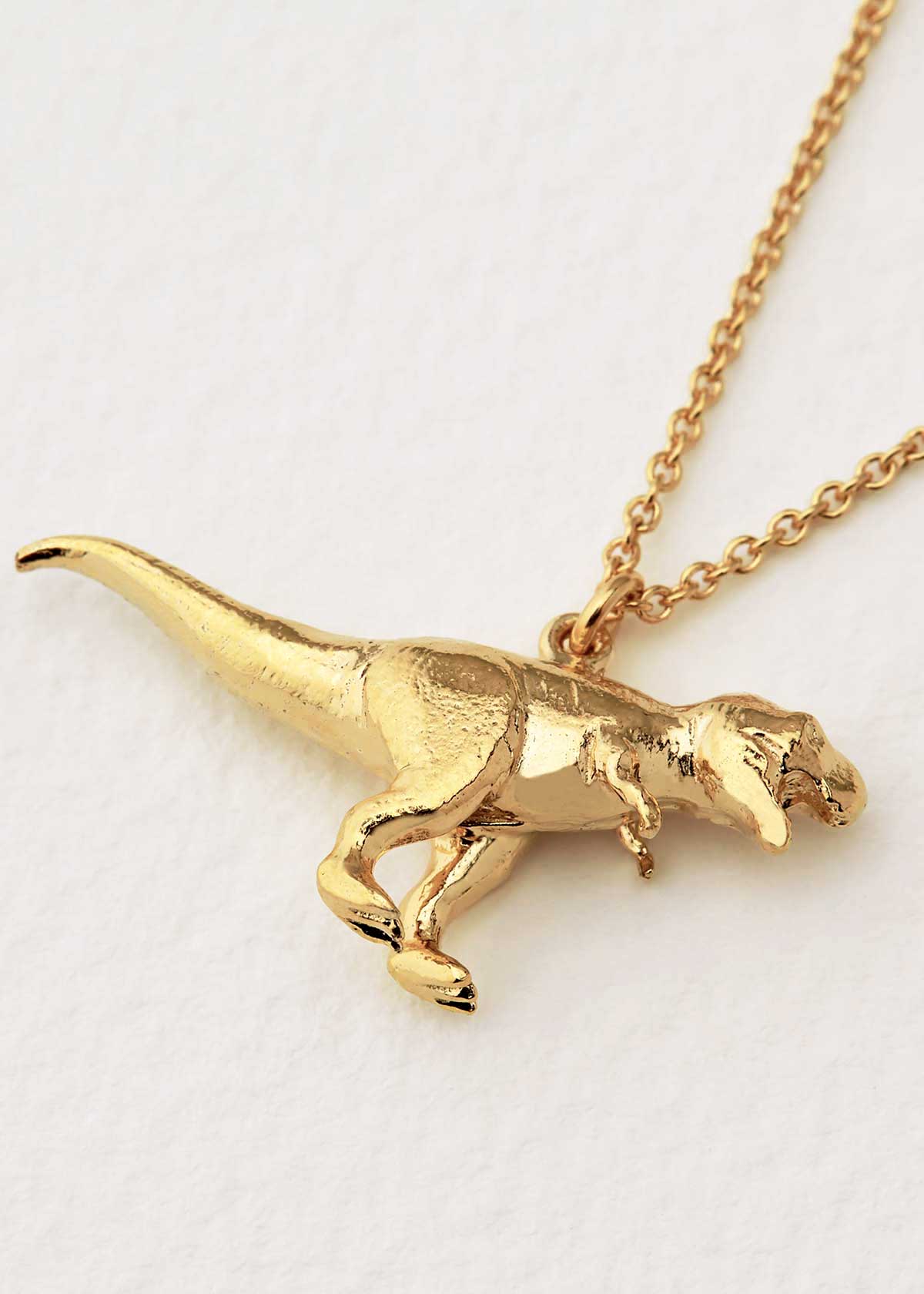 Tyrannosaurus Dinosaur 925 Sterling Silver Yellow Gold Necklace