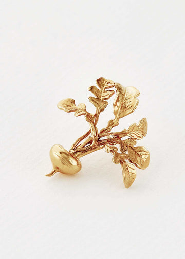 Alex Monroe Gold Plated Leafy Turnip Pin Brooch