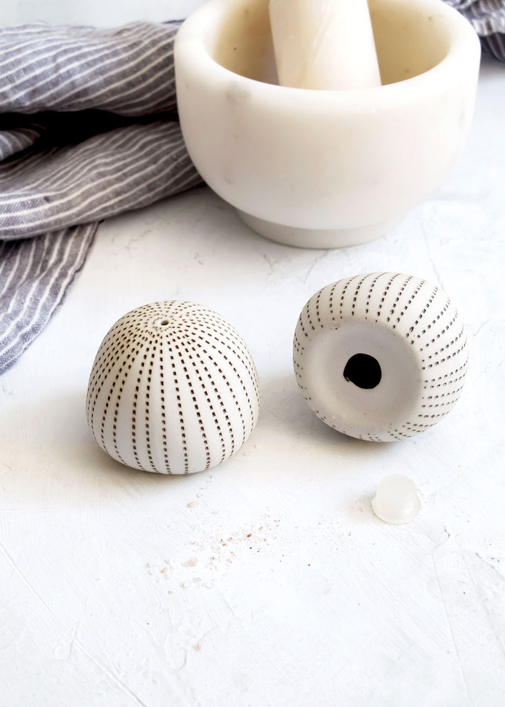 Pebble Salt & Pepper Shakers, Brown Dots