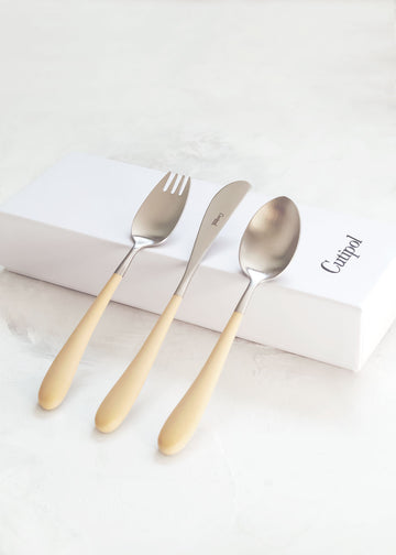 Cutipol Alice 3pc Place Setting, Ivory / Brushed Steel