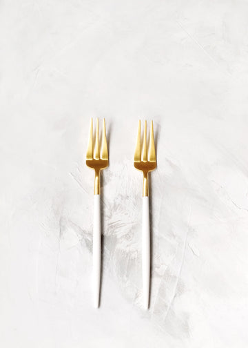 Cutipol Goa Pastry Fork Set of 2, White / Brushed Gold