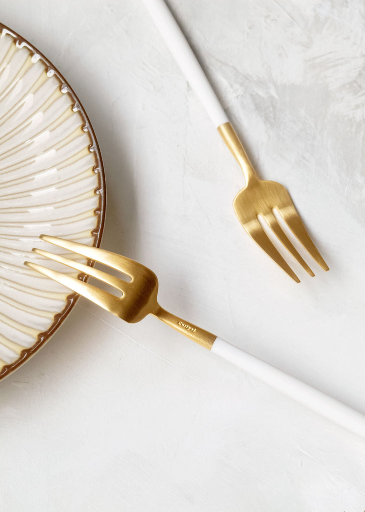 Cutipol Goa Pastry Fork Set of 2, White / Brushed Gold