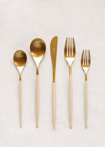Cutipol Mio 5pc Place Setting, Ivory Brushed Gold