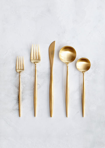 Cutipol Moon Flatware 5pc Set, Brushed Gold