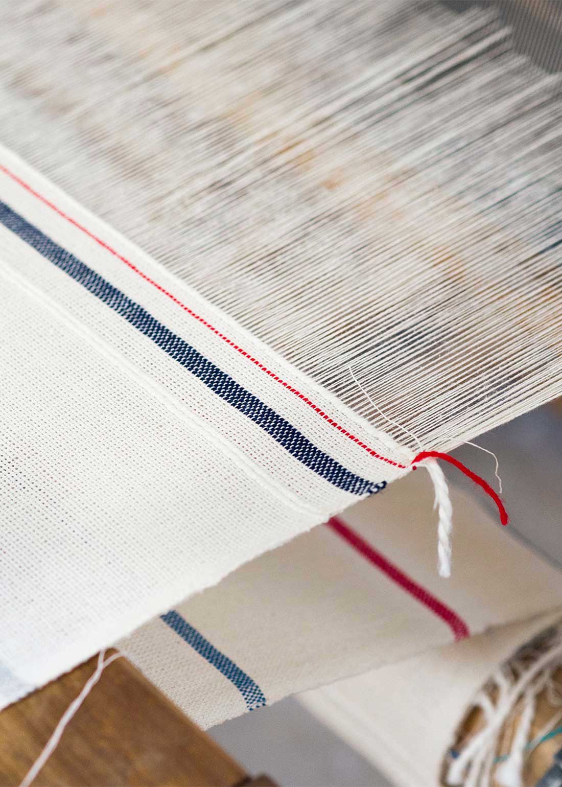 Barn red & cream striped country style grain sack kitchen towel