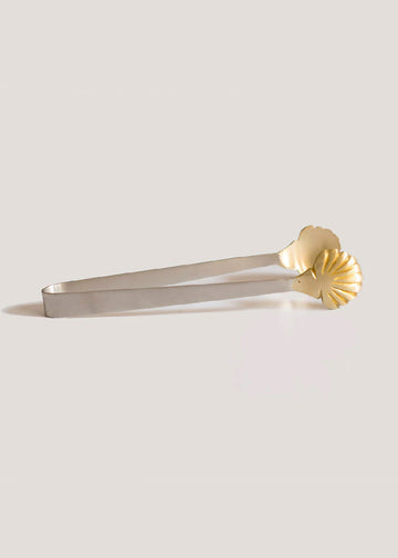 Fleck Hand Carved Sea Shell Tongs, Stainless Steel & Brass