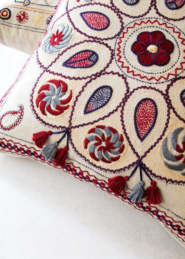 Indus Heritage Trust Dahlia Embroidered Pillow