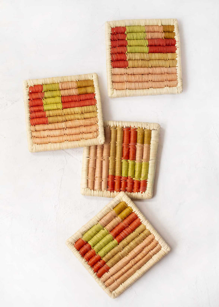 Kazi Raffia Coaster Set of 4, Handmade in Uganda