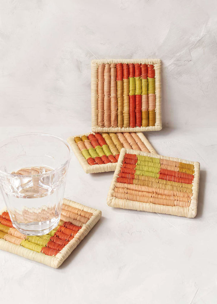 Kazi Town Square Raffia Coaster, Handmade in Uganda