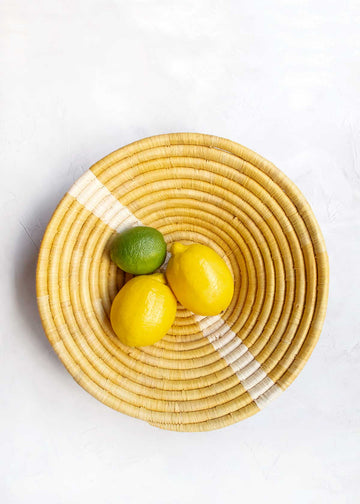 Kazi Mustard Raffia Striped Basket, Handmade in Uganda